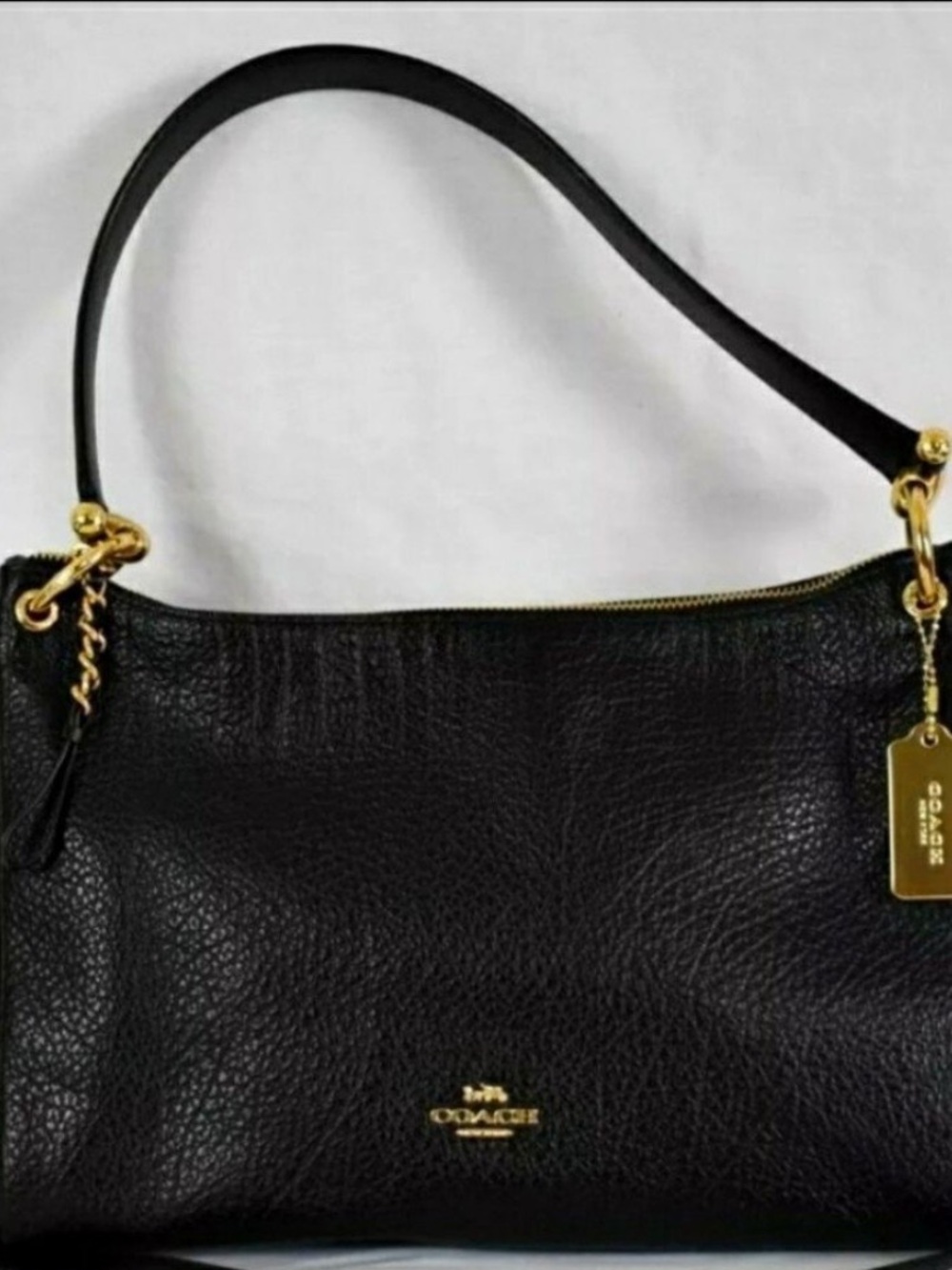Coach Black Leather Shoulder Bag with Gold-Tone Hardware - NO GOLD TAG!